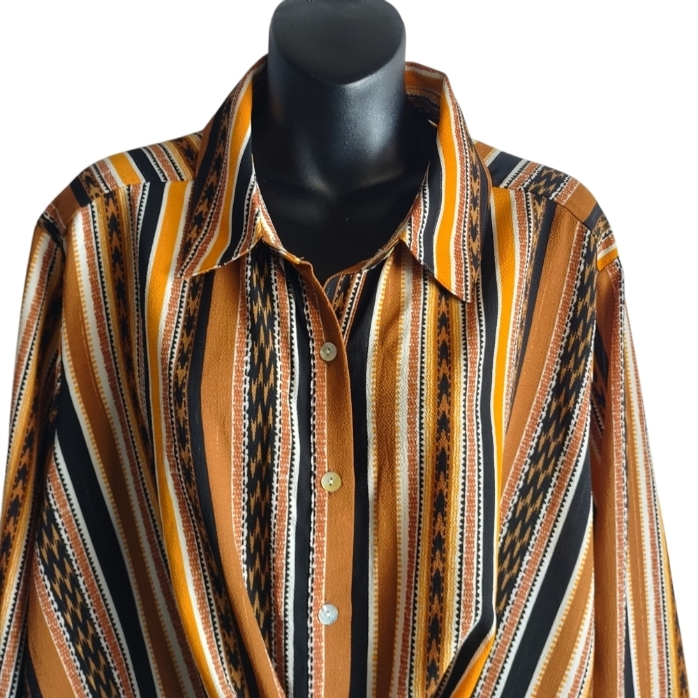 Ruby Rd. Split Button Mixed Stripe Tweed Front Top Blouse Size 1X - Picture 5 of 12